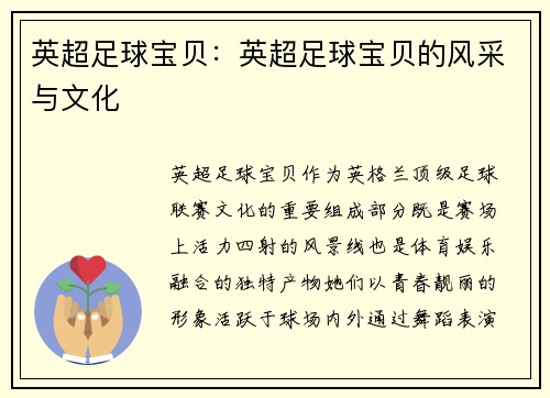 英超足球宝贝：英超足球宝贝的风采与文化